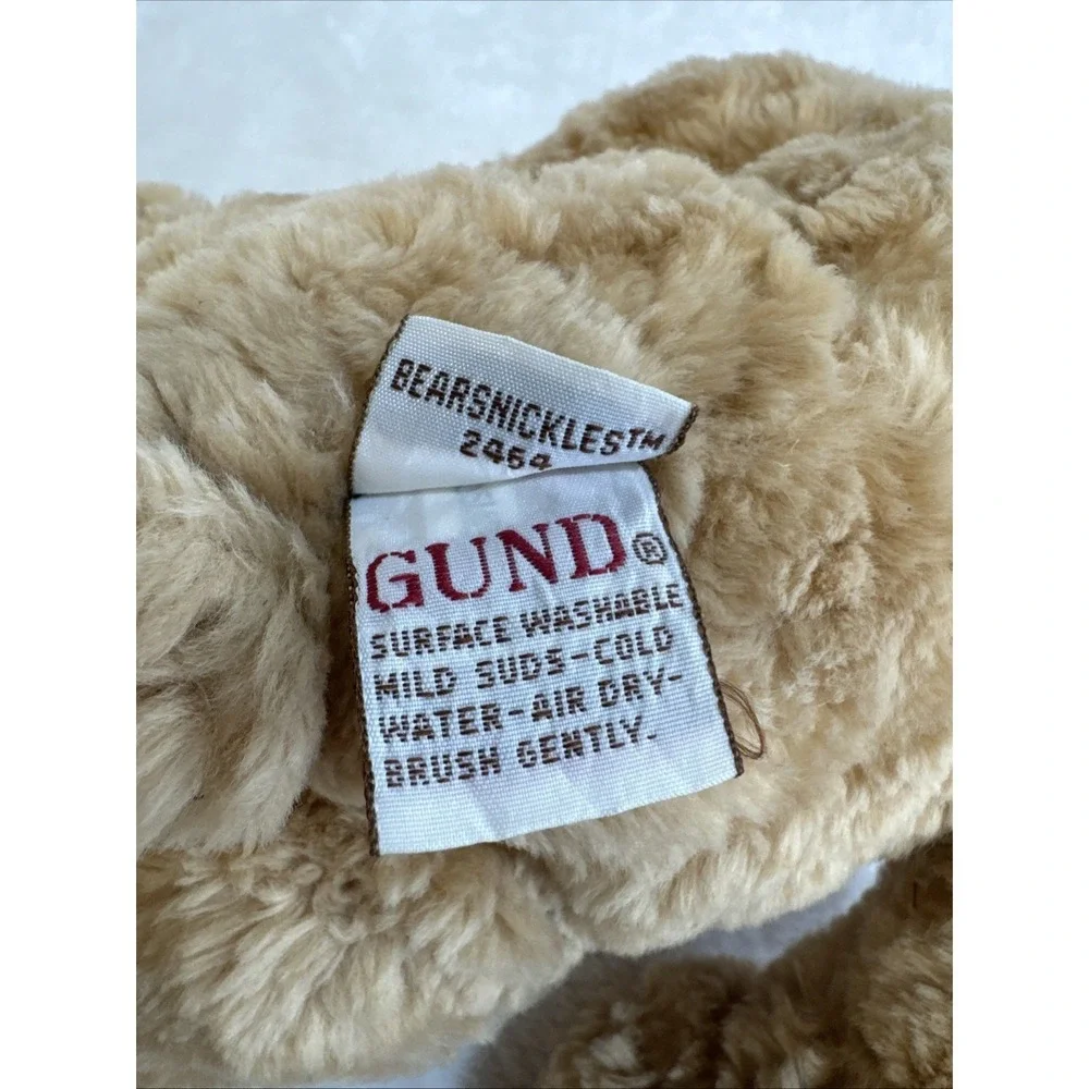 Gund Bearsnickles 2464 Tan Plush Teddy Bear with Striped‎ Bow 10 inch